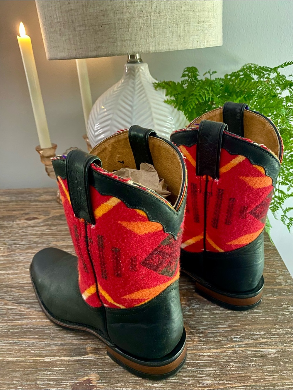 Boulet Paul Brodie Red Pendleton Wool Western Cowboy Cowgirl Boots Womens 7 Wide - Picture 6 of 9